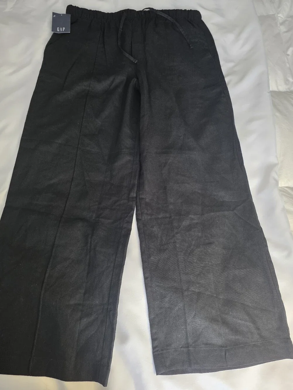 NWT Womens Linen Black Wide-Leg Pull-On Pants Size L